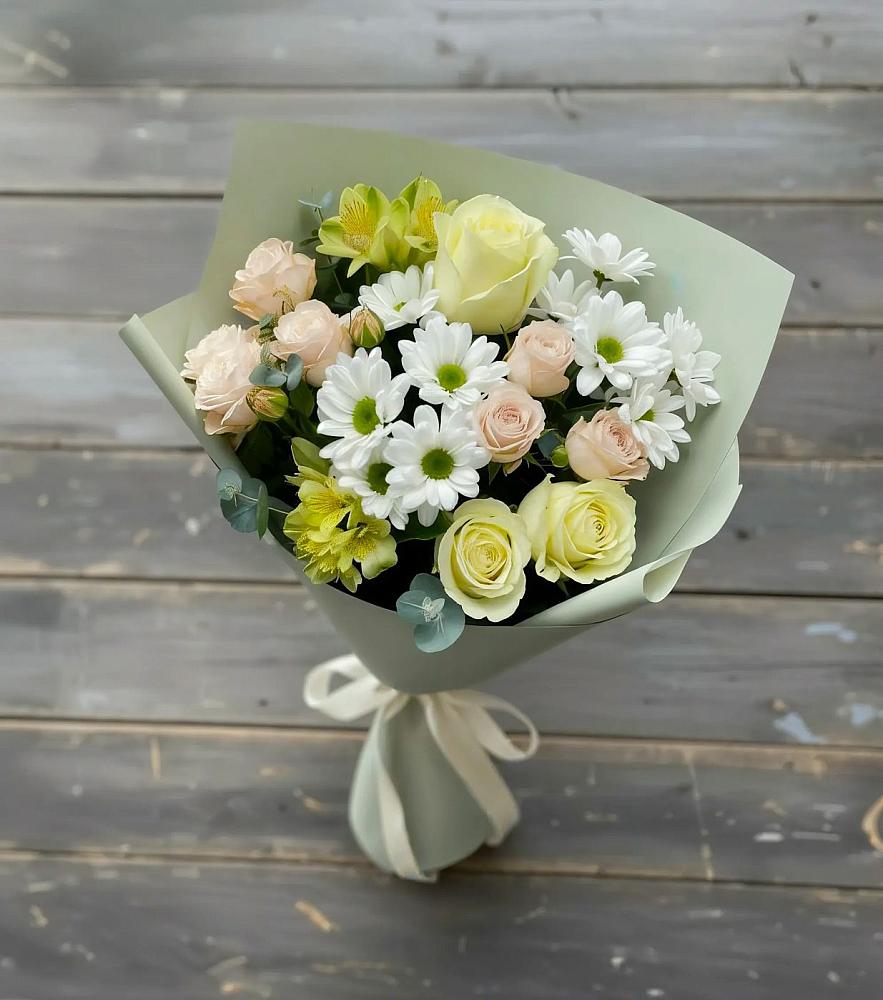 Букет цветов из: Альстромерии, Розы и Хризантемы в Корфовский