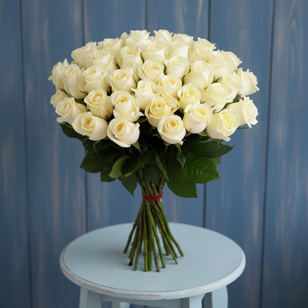 Букет 51 Белая роза Эдлесс Лав в Корфовский