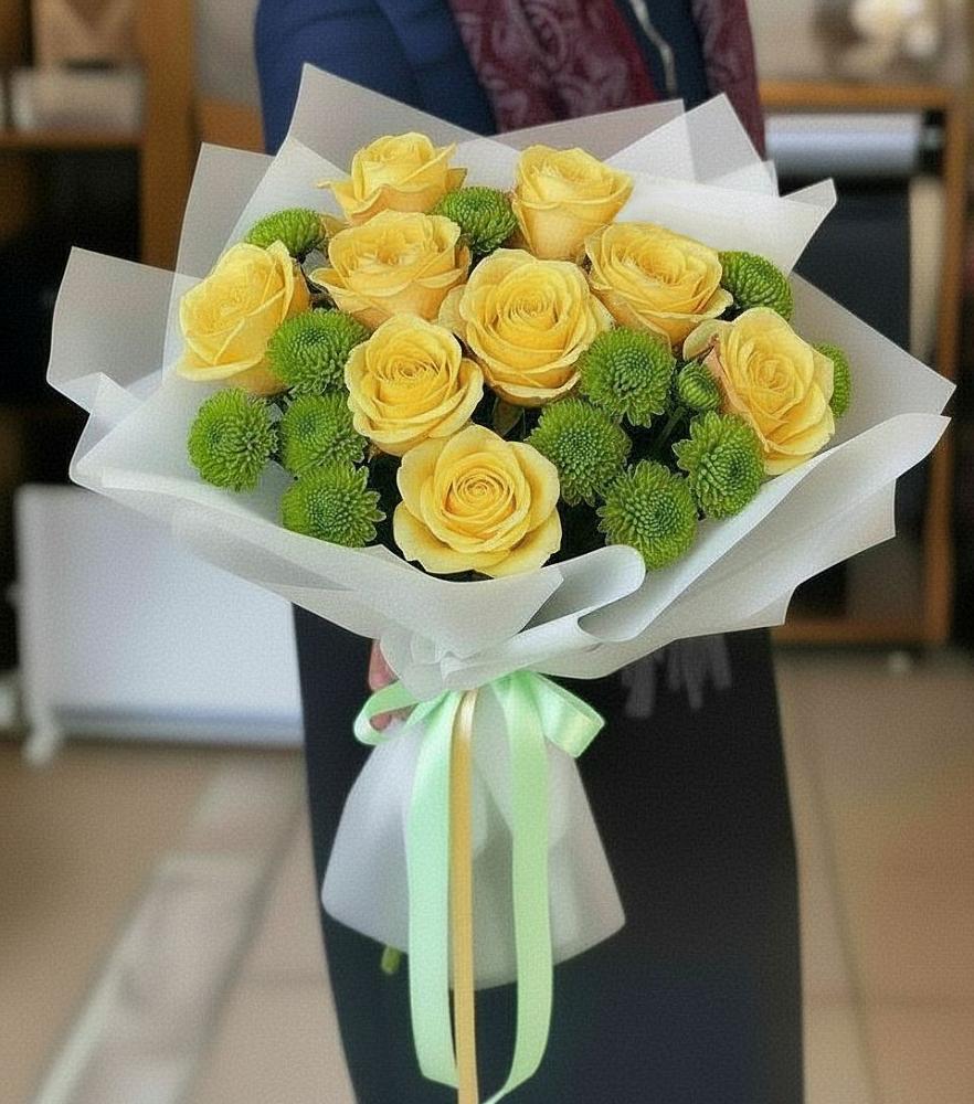 Букет цветов из: Хризантемы и Розы в Корфовский