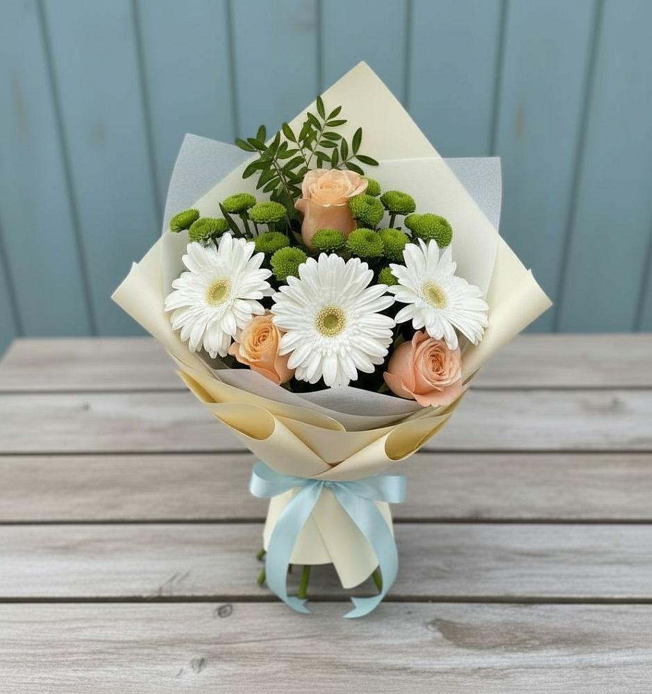 Букет цветов из: Герберы, Розы и Хризантемы в Корфовский