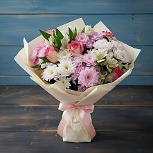 Букет цветов из:  Хризантемы, Альстромерии и Розы в Корфовский