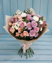 Букет цветов из:  Хризантемы, Розы и Альстромерии в Корфовский