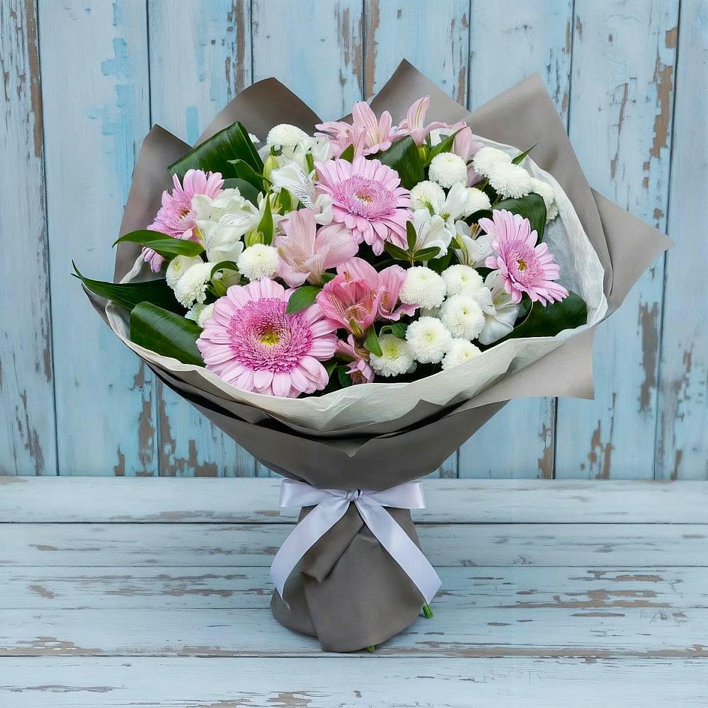 Букет цветов из: Герберы, Альстромерии и Хризантемы в Корфовский