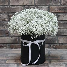Цветочная композиция из Гипсофила в шляпной коробке в Корфовский