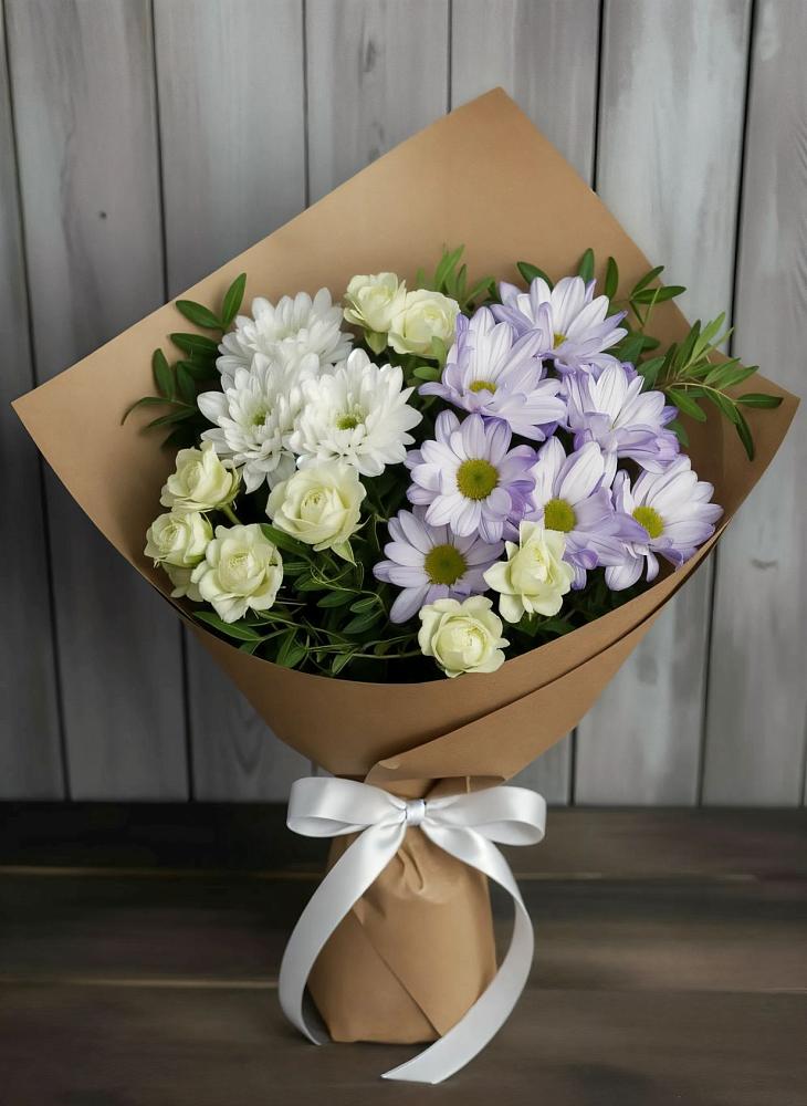 Букет цветов из: Хризантемы и Розы в Корфовский